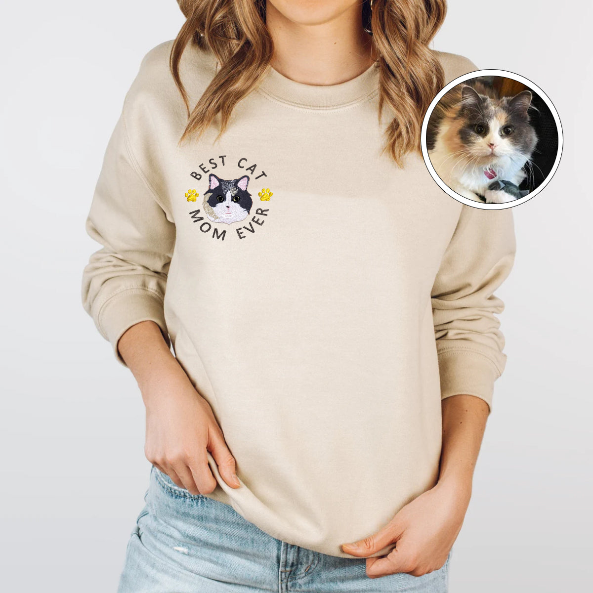 Custom Full-Color Best Cat Mom Ever Embroidered Sweatshirt