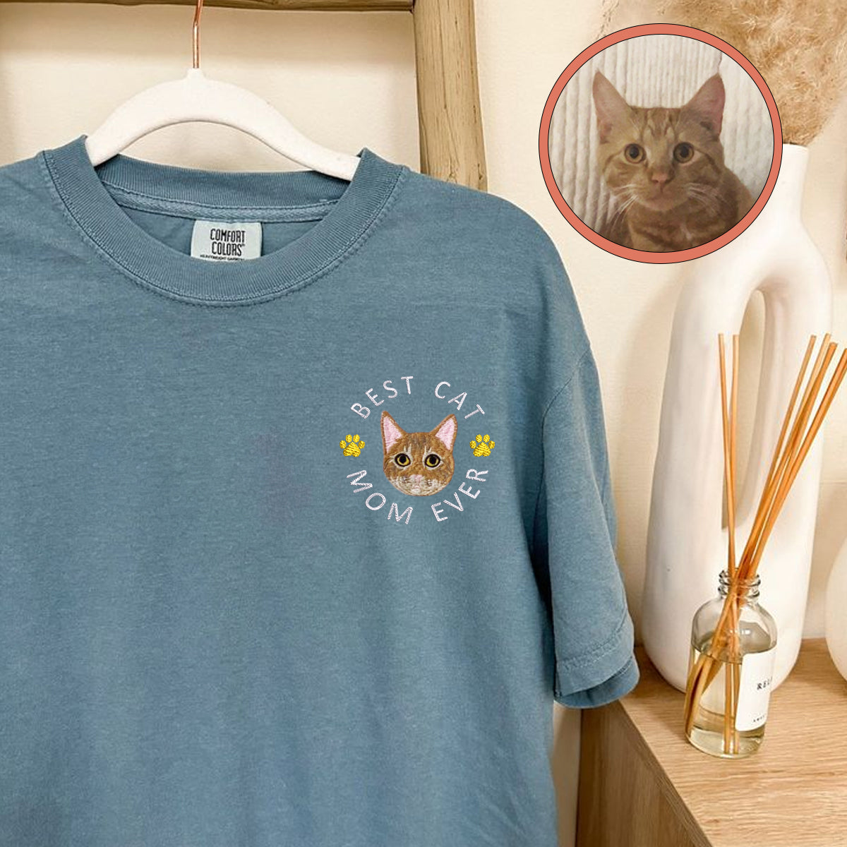 Custom Full-Color Best Cat Mom Ever Embroidered T-Shirt