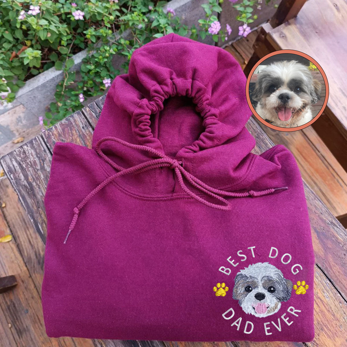 Custom Full-Color Best Dog Dad Ever Embroidered Hoodie