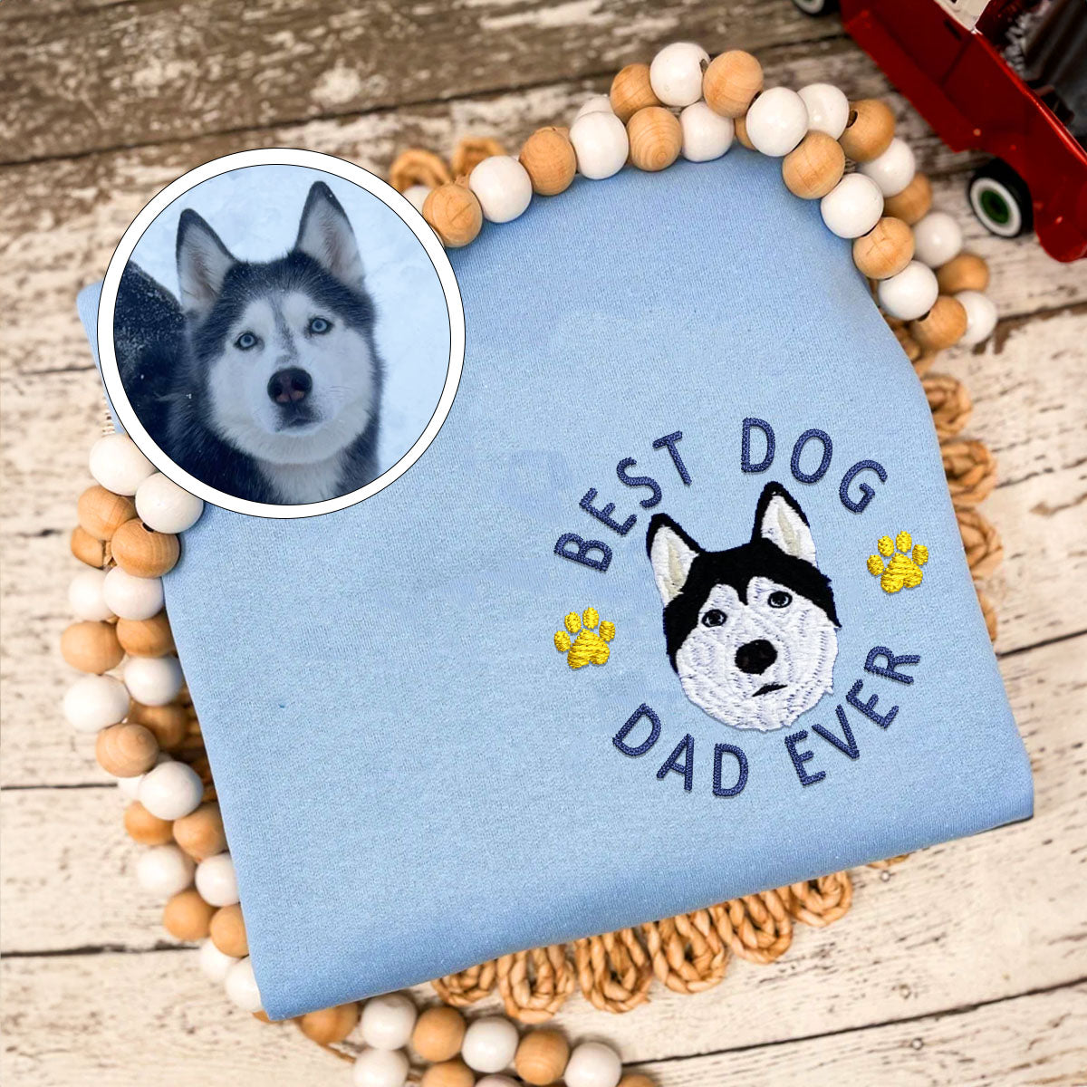 Custom Full-Color Best Dog Dad Ever Embroidered Hoodie