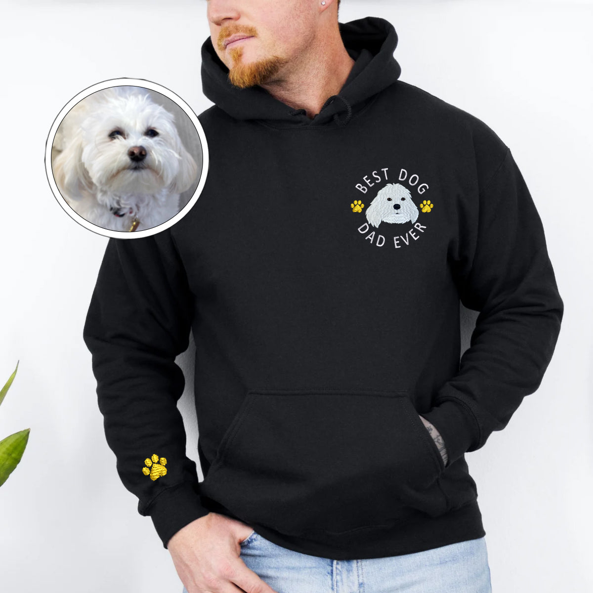 Custom Full-Color Best Dog Dad Ever Embroidered Hoodie
