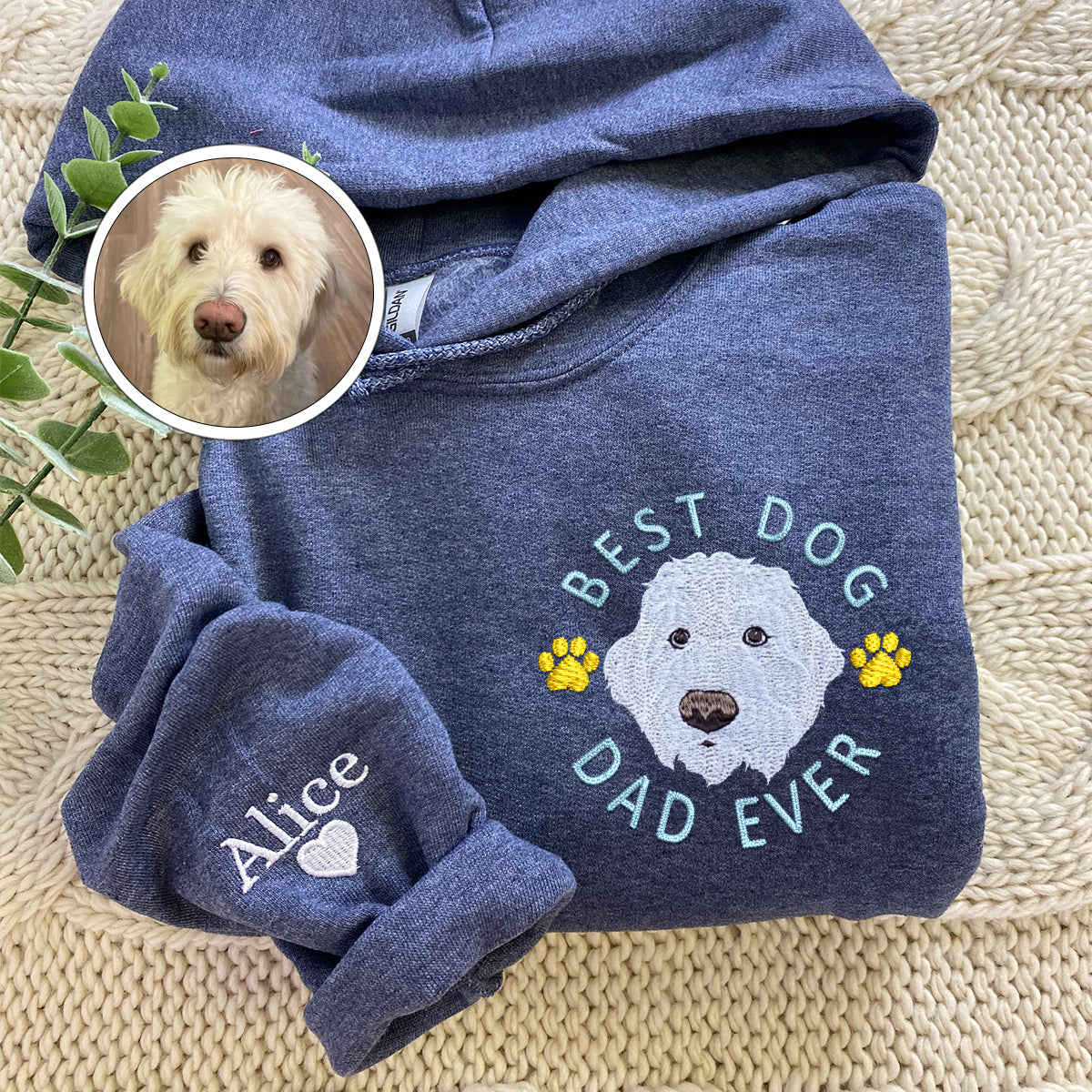 Custom Full-Color Best Dog Dad Ever Embroidered Hoodie