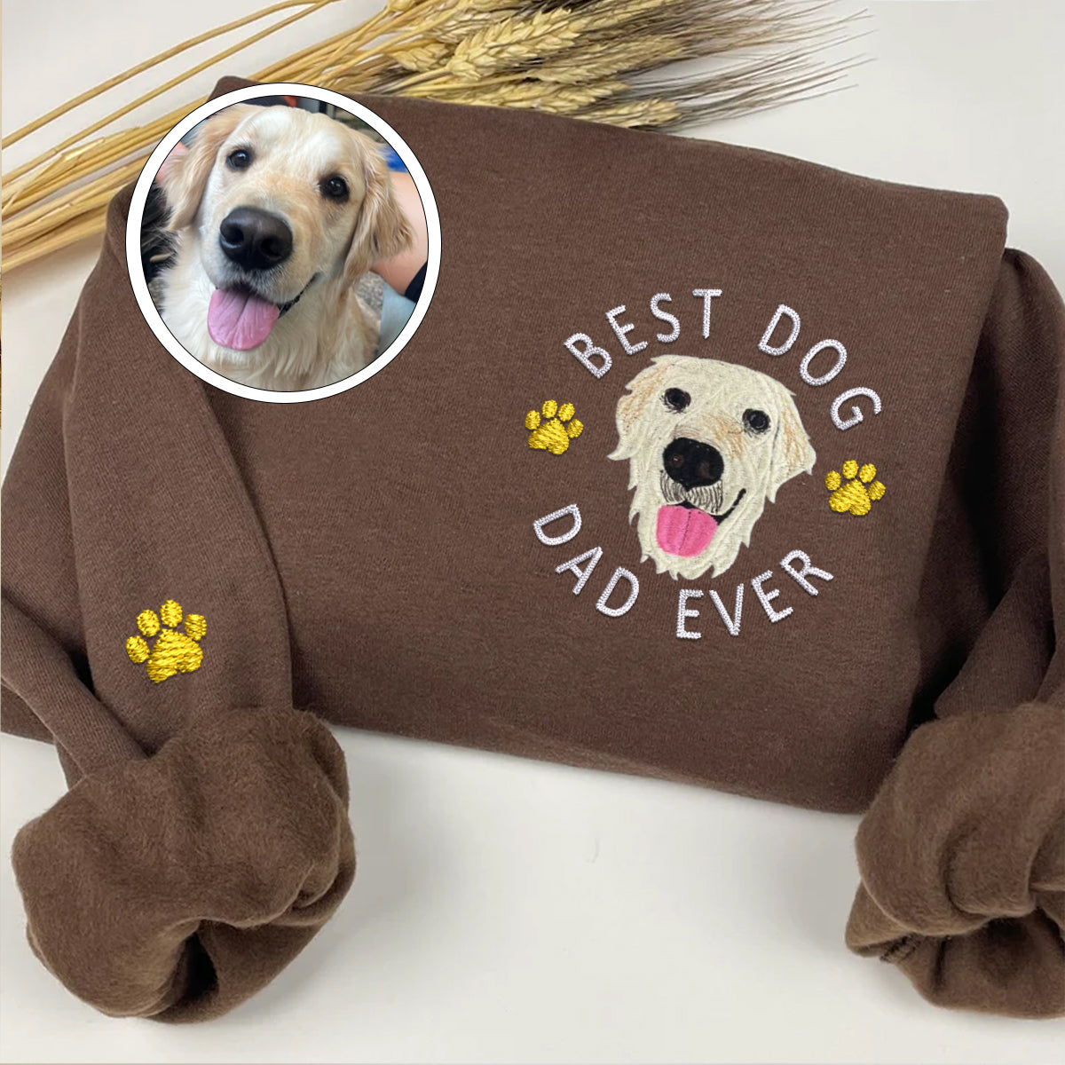 Custom Full-Color Best Dog Dad Ever Embroidered Hoodie