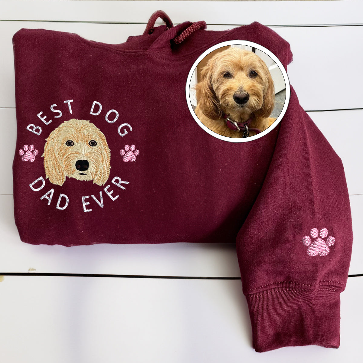 Custom Full-Color Best Dog Dad Ever Embroidered Hoodie
