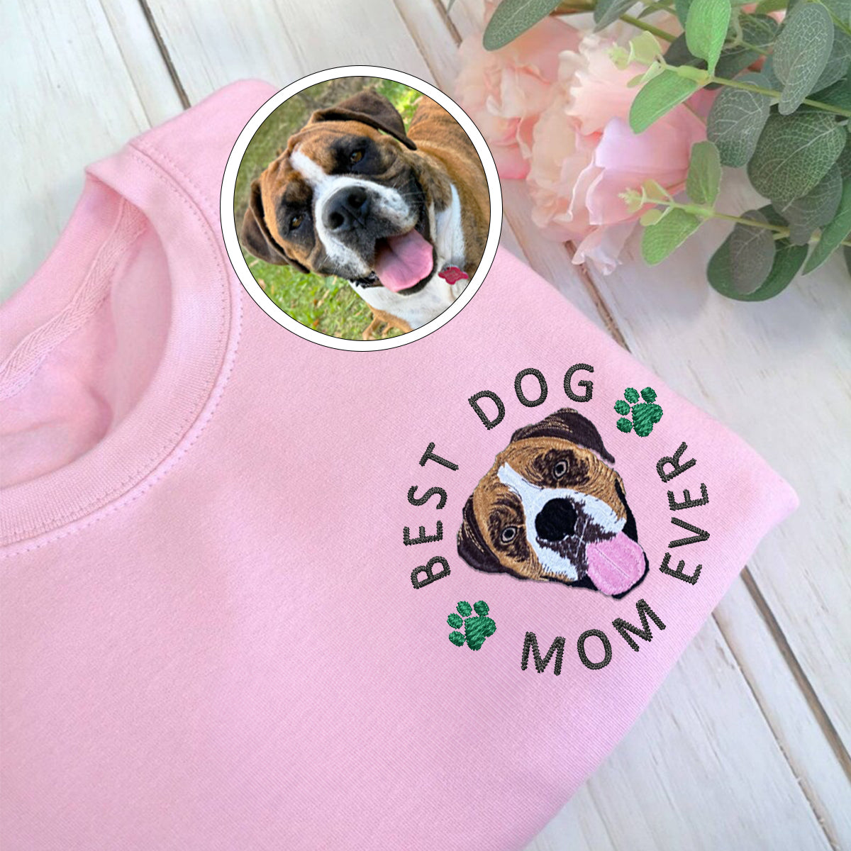 Custom Full-Color Best Dog Mom Ever Embroidered Sweatshirt