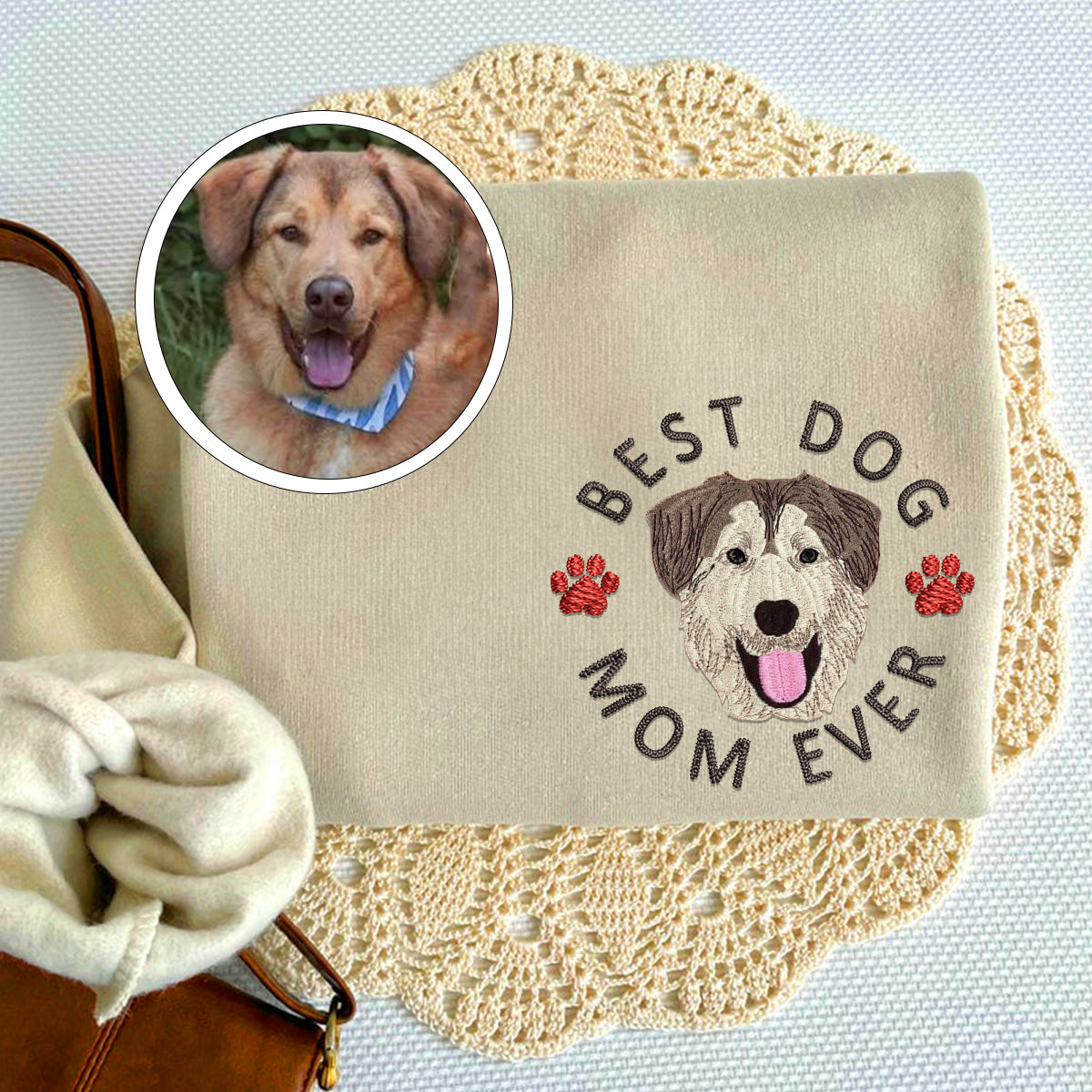 Custom Full-Color Best Dog Mom Ever Embroidered Sweatshirt