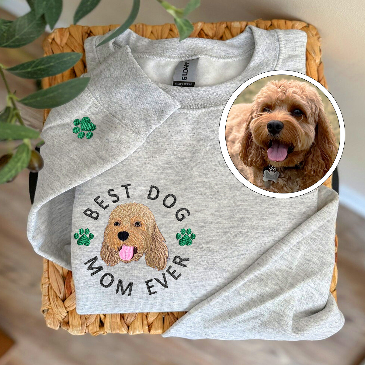 Custom Full-Color Best Dog Mom Ever Embroidered Sweatshirt
