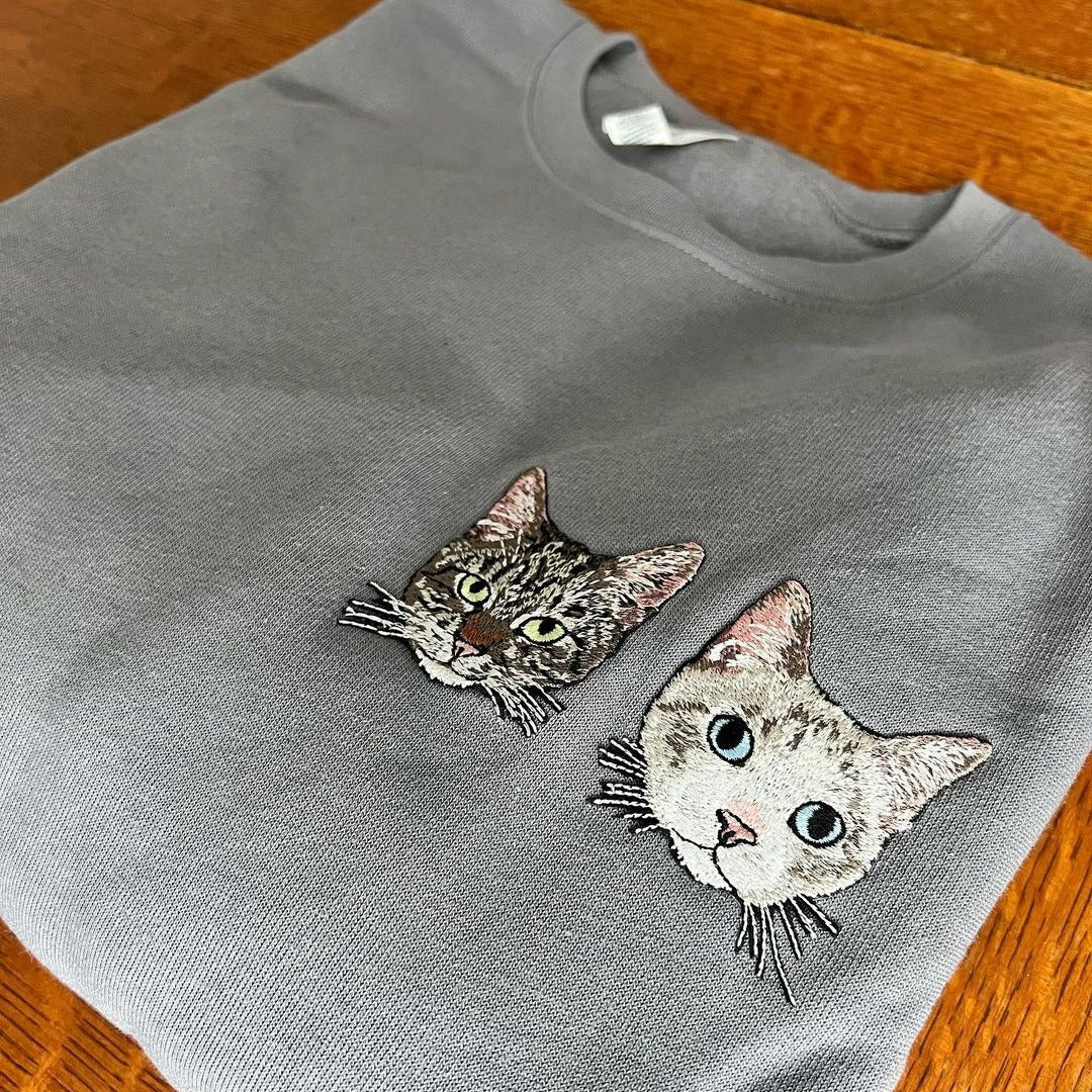 Custom Full-Color Cat Face Photo Embroidered Sweatshirt