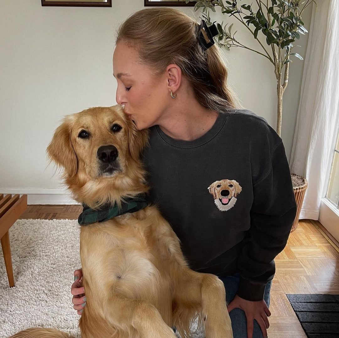 Custom Full-Color Dog Face Photo Embroidered Sweatshirt