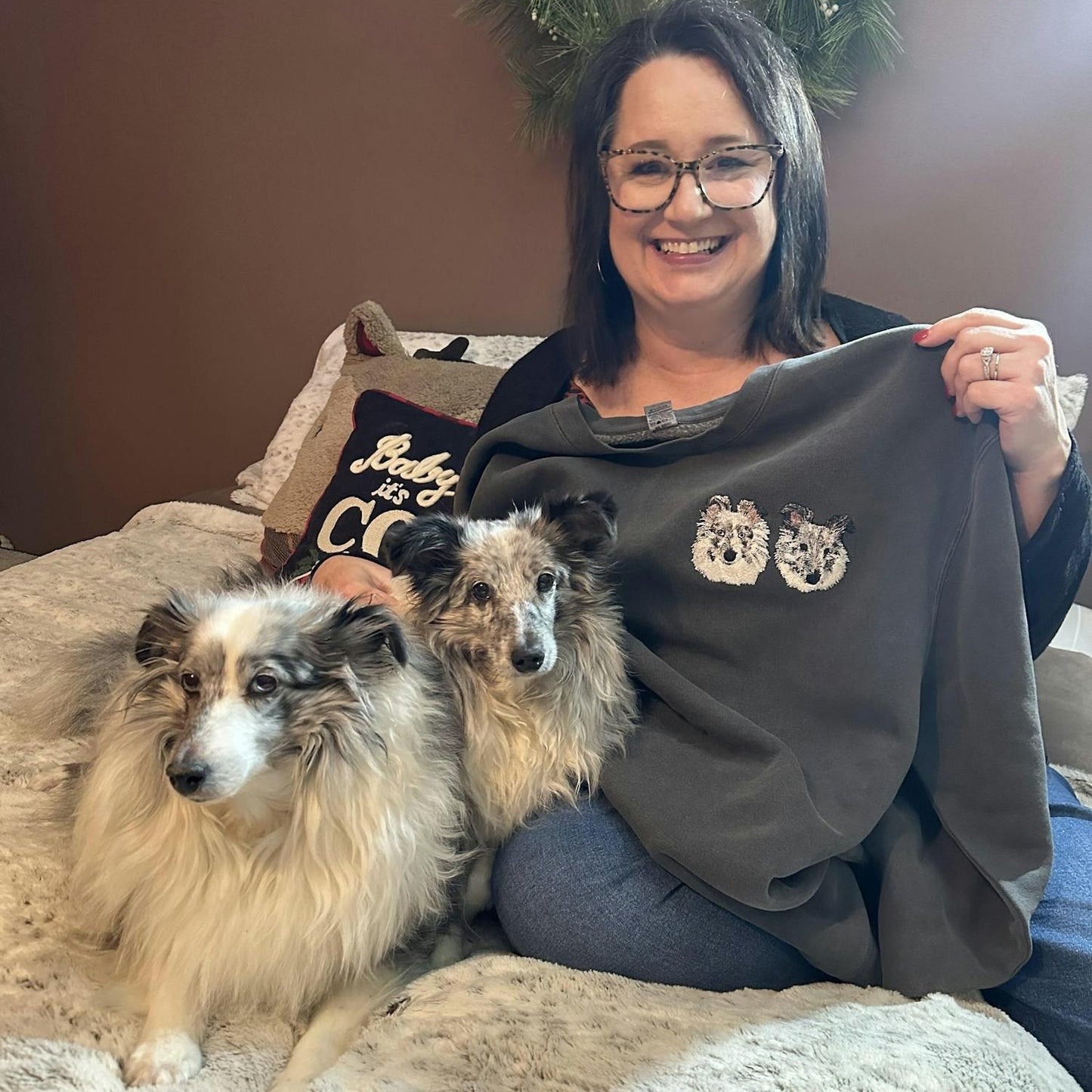 Custom Full-Color Dog Face Photo Embroidered Sweatshirt