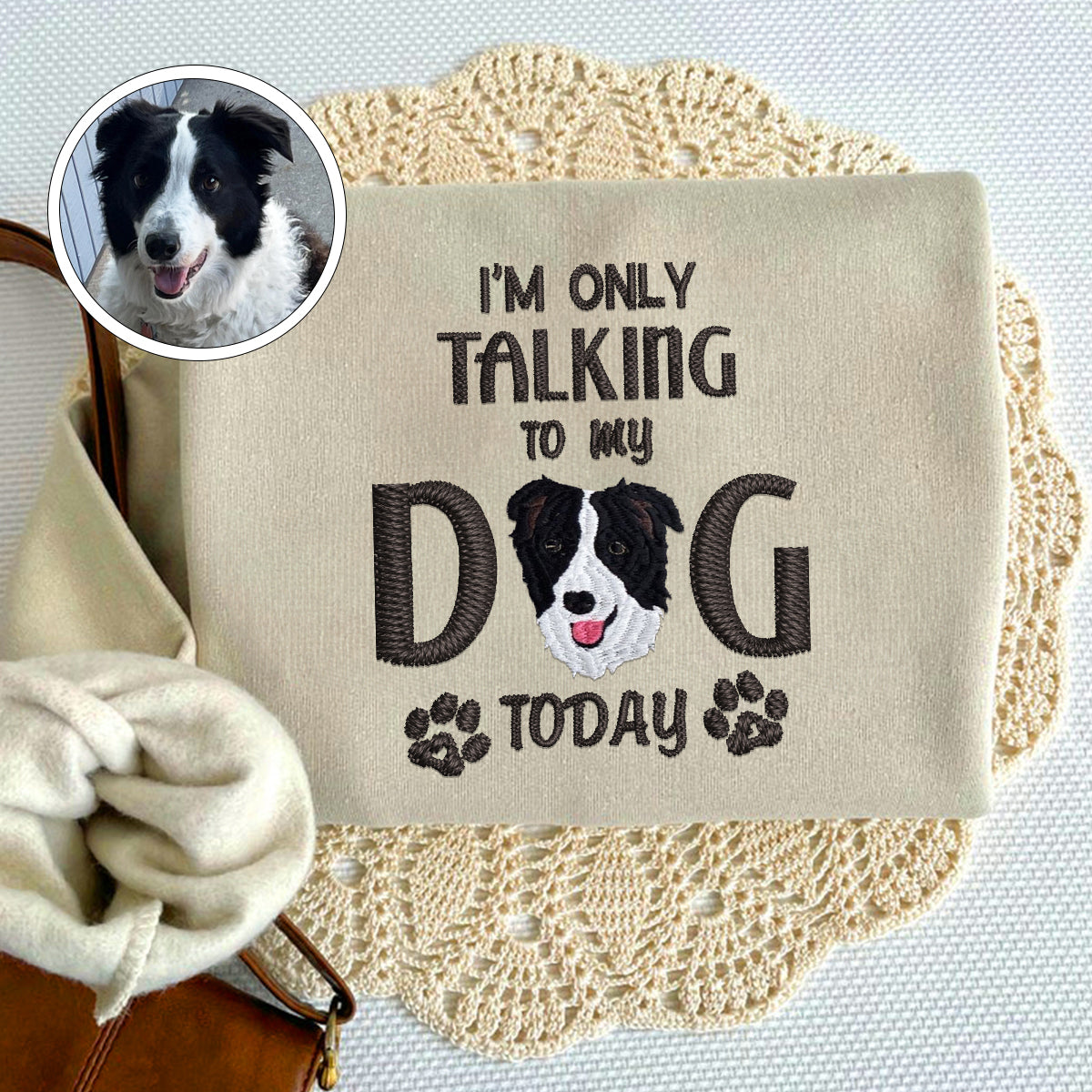 Custom Full-Color I'm Only Talking To My Dog Today Embroidered Hoodie