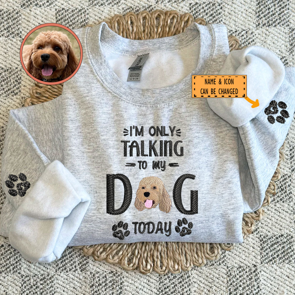 Custom Full-Color I'm Only Talking To My Dog Today Embroidered Sweatshirt