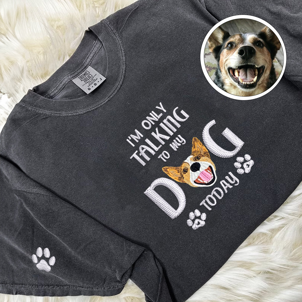 Custom Full-Color I'm Only Talking To My Dog Today Embroidered T-Shirt