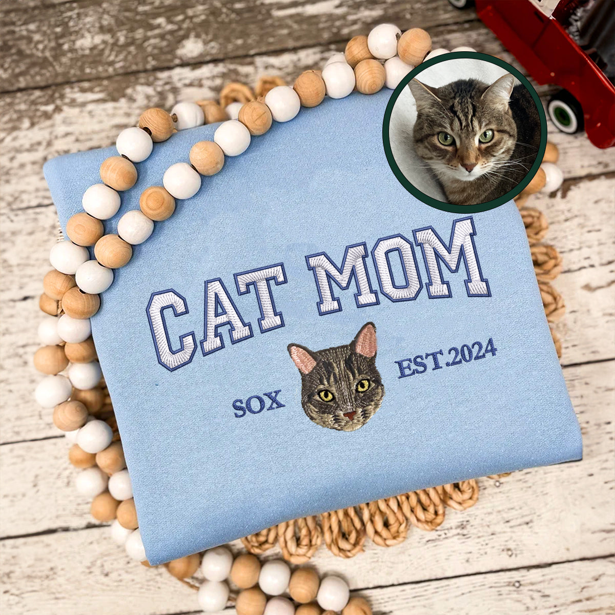 Custom Full-Color Varsity Cat Mom Embroidered Hoodie