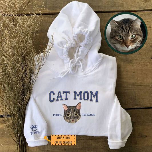 Custom Full-Color Varsity Cat Mom Embroidered Hoodie