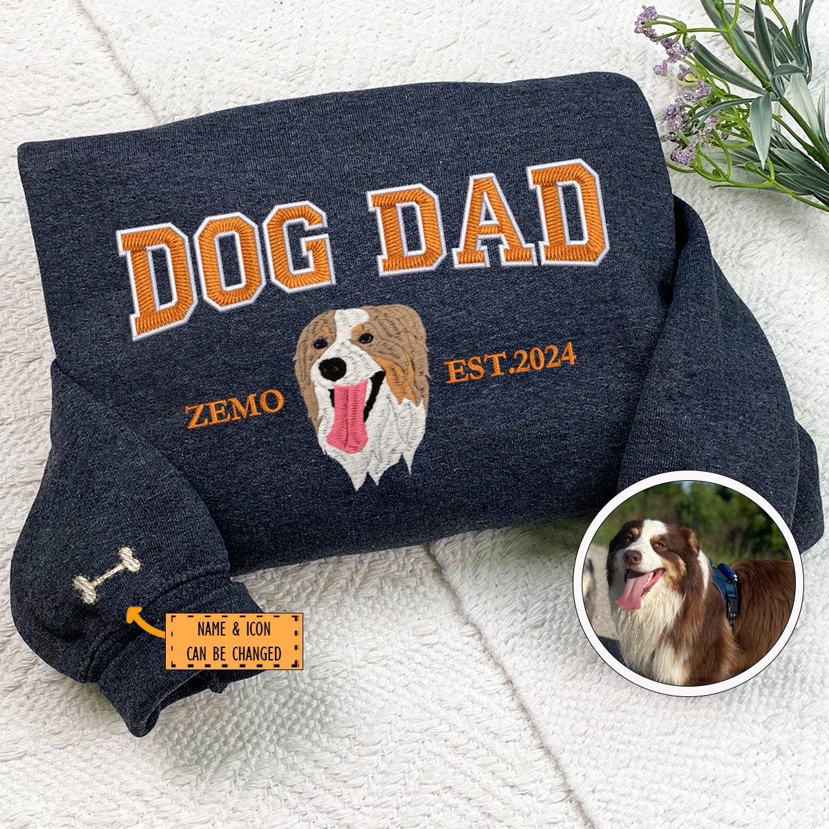 Custom Full-Color Varsity Dog Dad Embroidered Sweatshirt