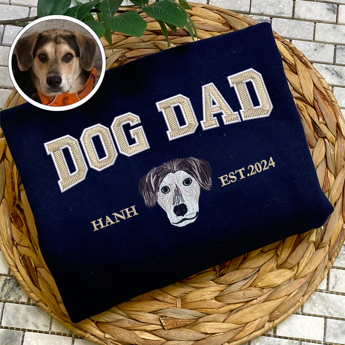 Custom Full-Color Varsity Dog Dad Embroidered Sweatshirt