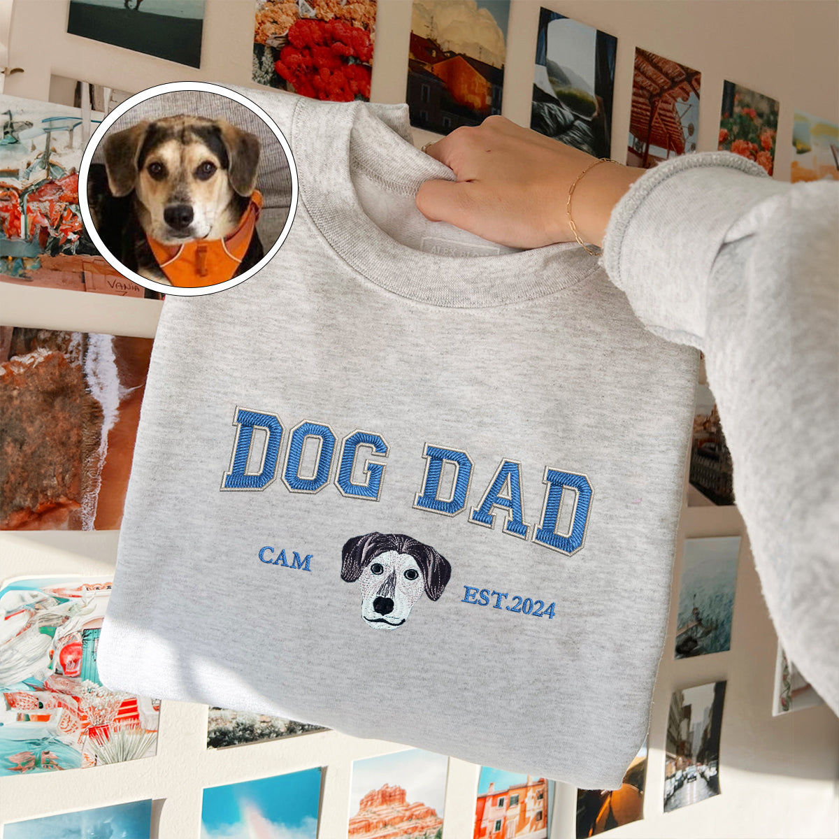 Custom Full-Color Varsity Dog Dad Embroidered Sweatshirt