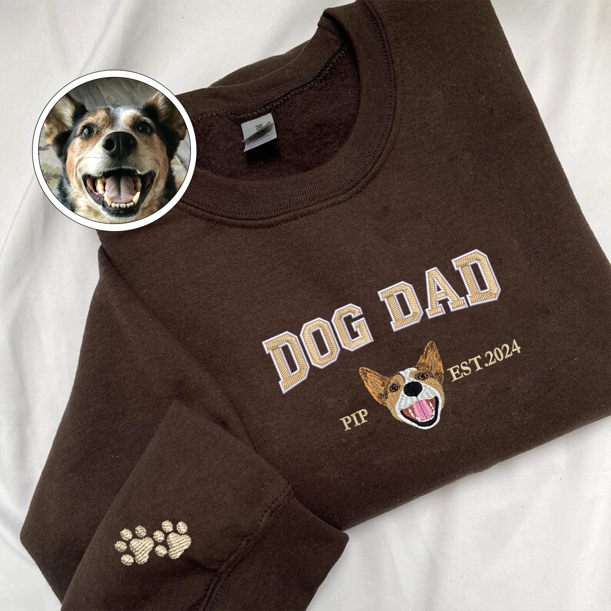Custom Full-Color Varsity Dog Dad Embroidered Sweatshirt