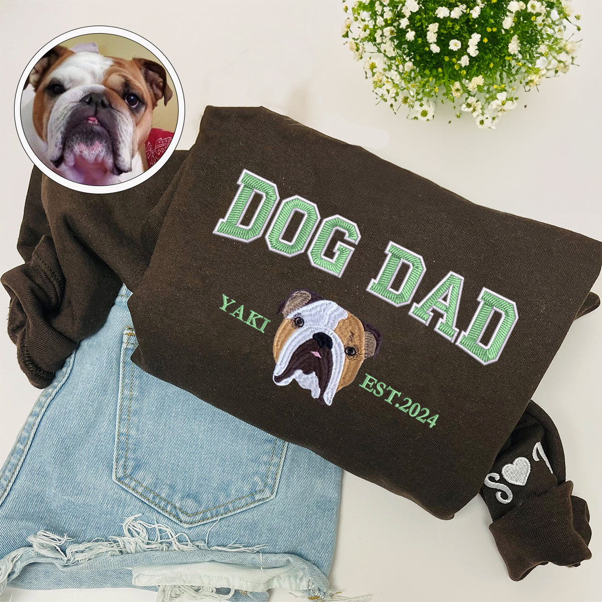 Custom Full-Color Varsity Dog Dad Embroidered Sweatshirt