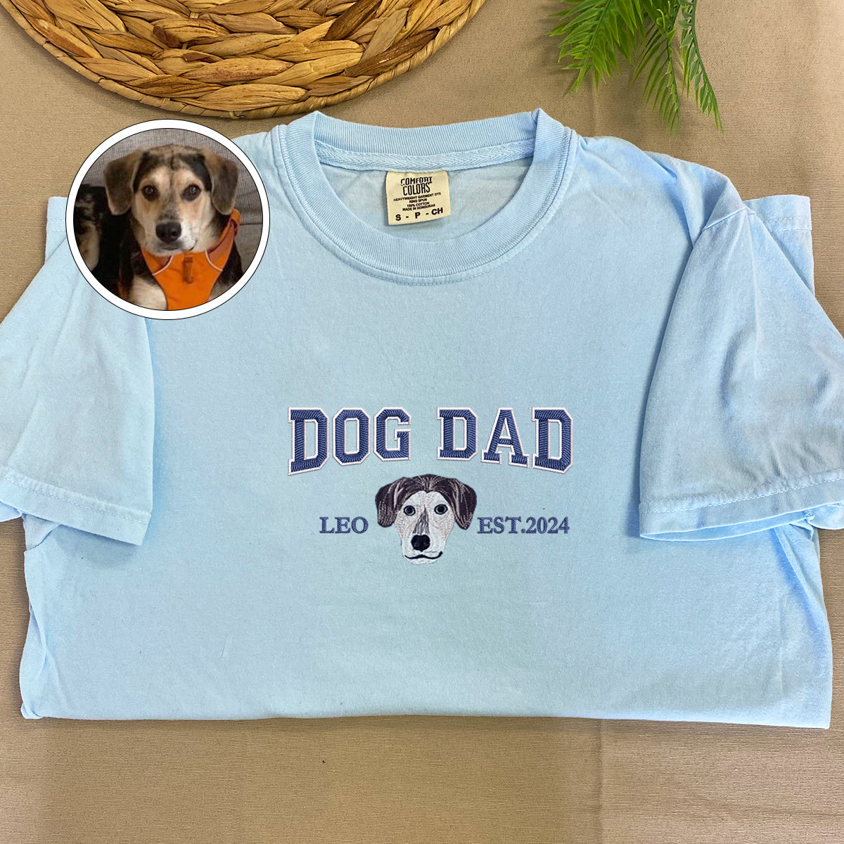 Custom Full-Color Varsity Dog Dad Embroidered T-Shirt