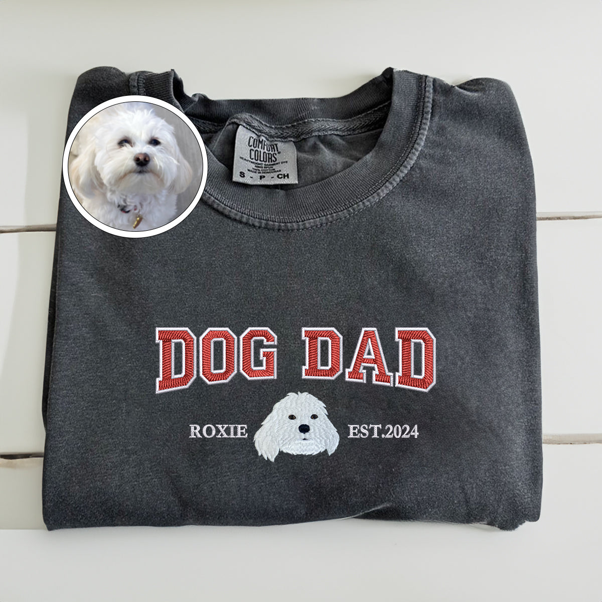 Custom Full-Color Varsity Dog Dad Embroidered T-Shirt