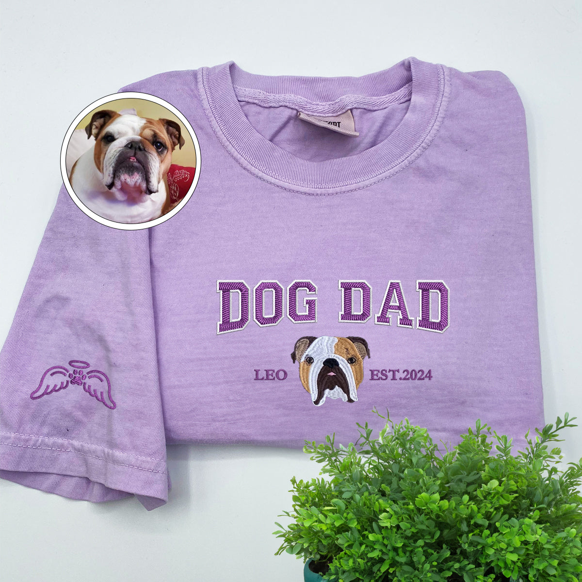 Custom Full-Color Varsity Dog Dad Embroidered T-Shirt
