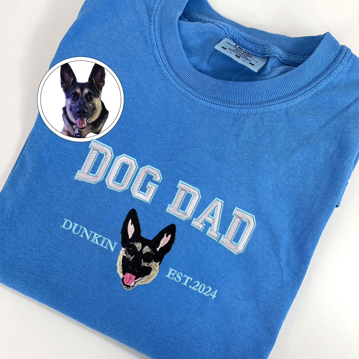 Custom Full-Color Varsity Dog Dad Embroidered T-Shirt