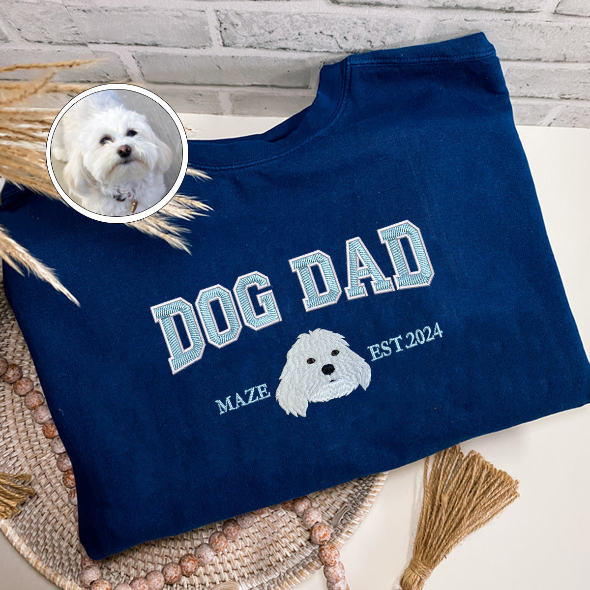Custom Full-Color Varsity Dog Dad Embroidered T-Shirt