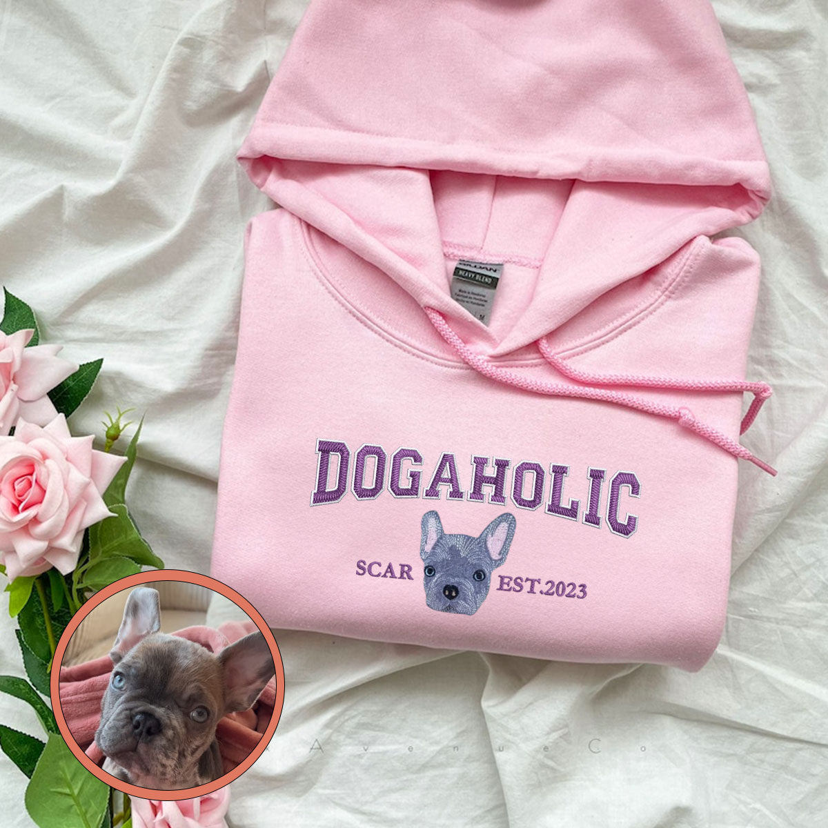 Custom Full-Color Varsity Dogaholic Embroidered Hoodie
