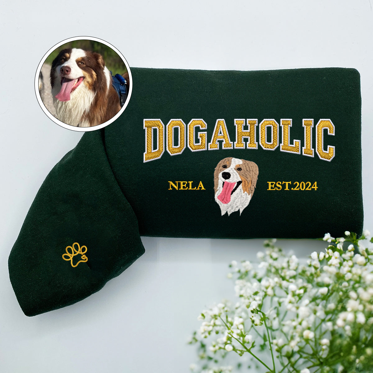 Custom Full-Color Varsity Dogaholic Embroidered Hoodie