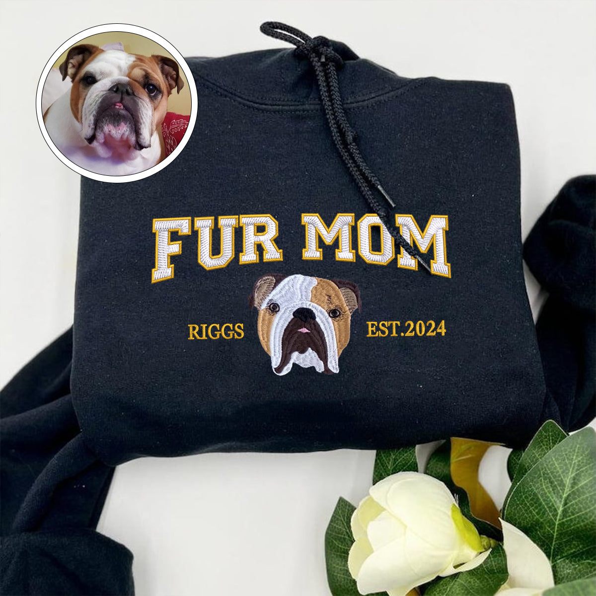 Custom Full-Color Varsity Fur Mom Embroidered Hoodie