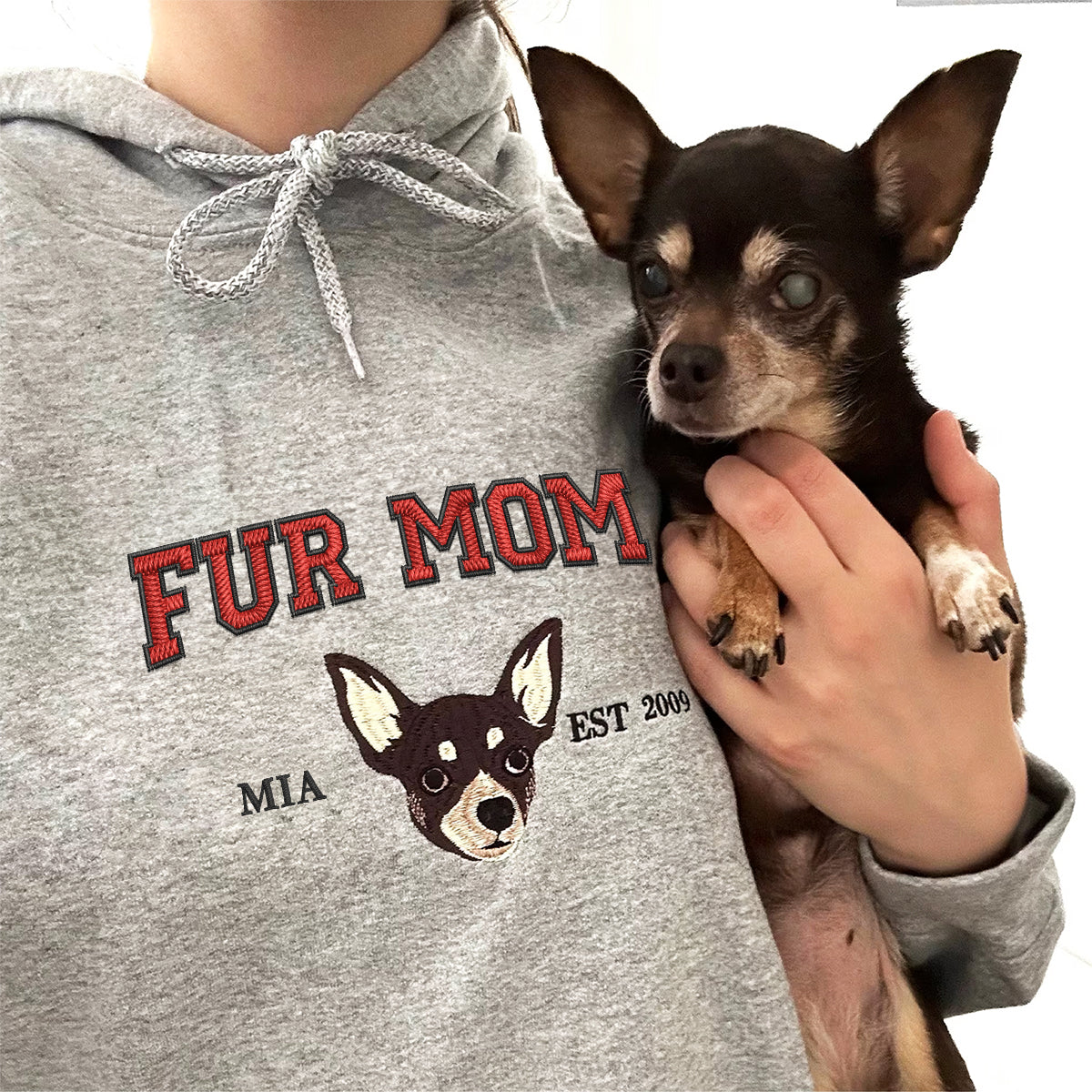 Custom Full-Color Varsity Fur Mom Embroidered Hoodie