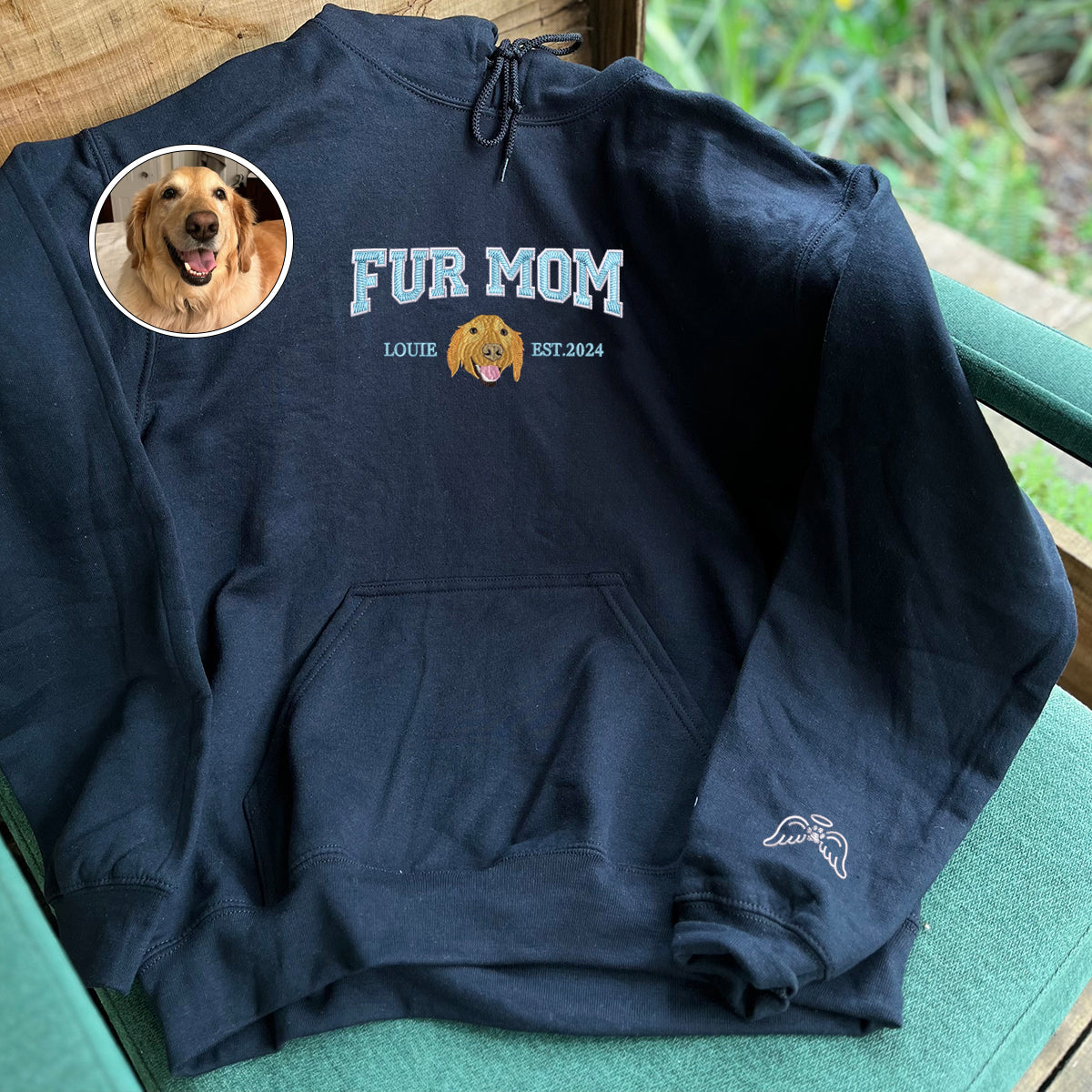 Custom Full-Color Varsity Fur Mom Embroidered Hoodie