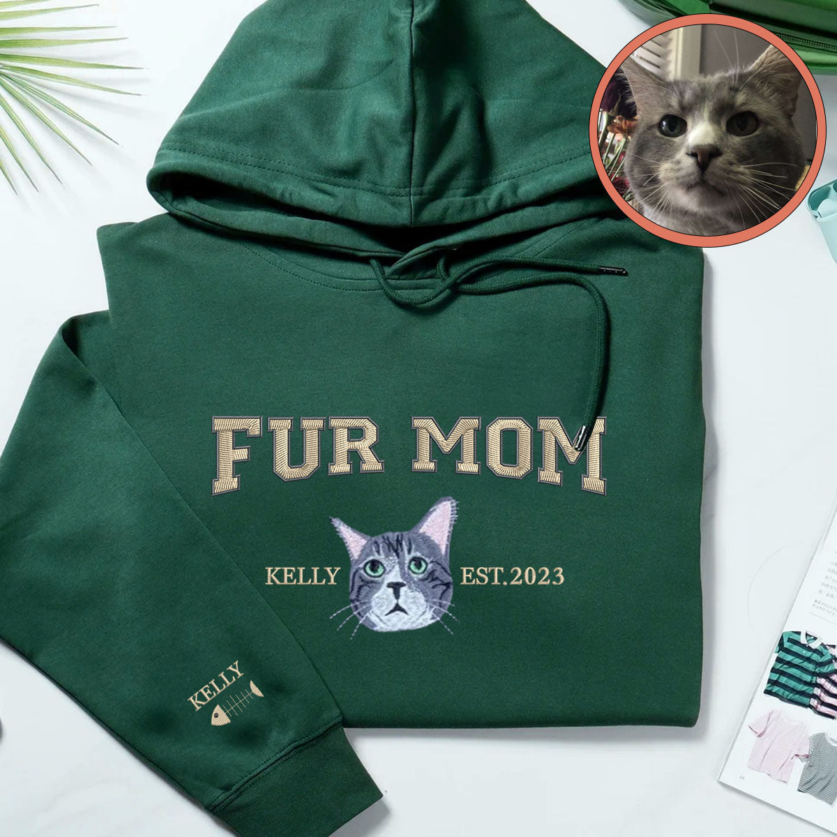 Custom Full-Color Varsity Fur Mom Embroidered Hoodie