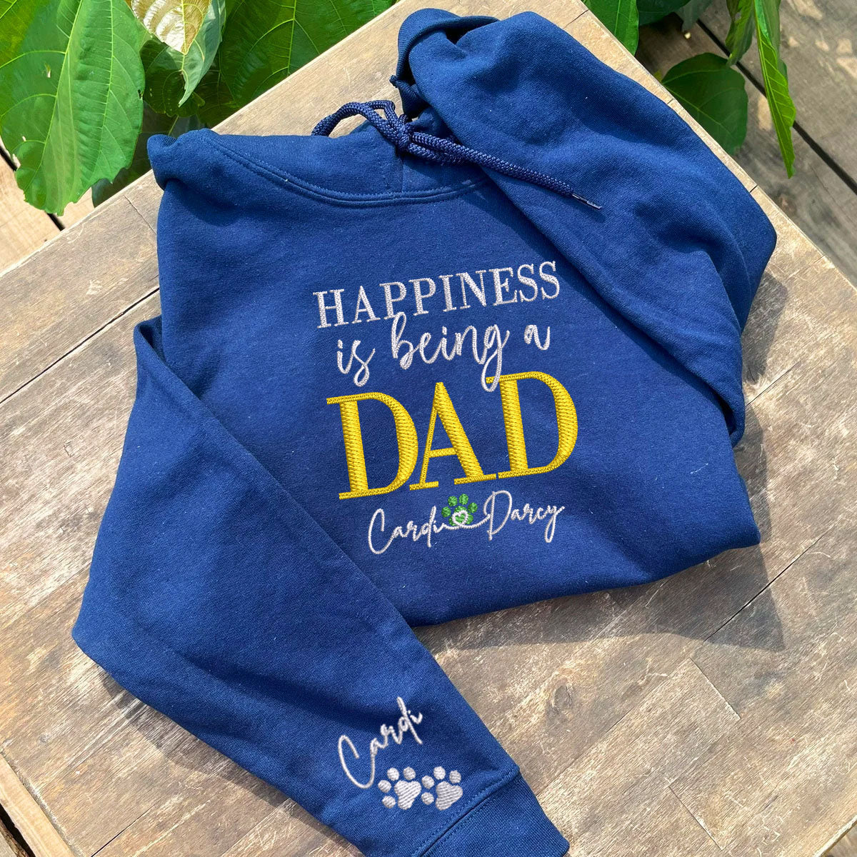 Custom Happiness Is Being A Dad With Names Embroidered Hoodie
