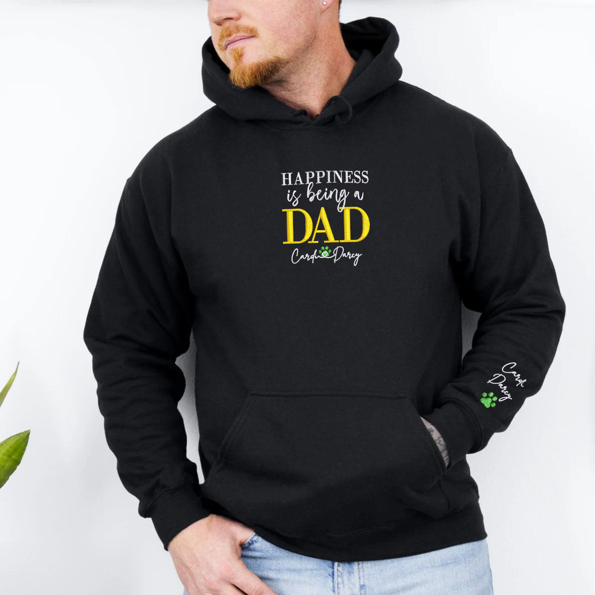 Custom Happiness Is Being A Dad With Names Embroidered Hoodie