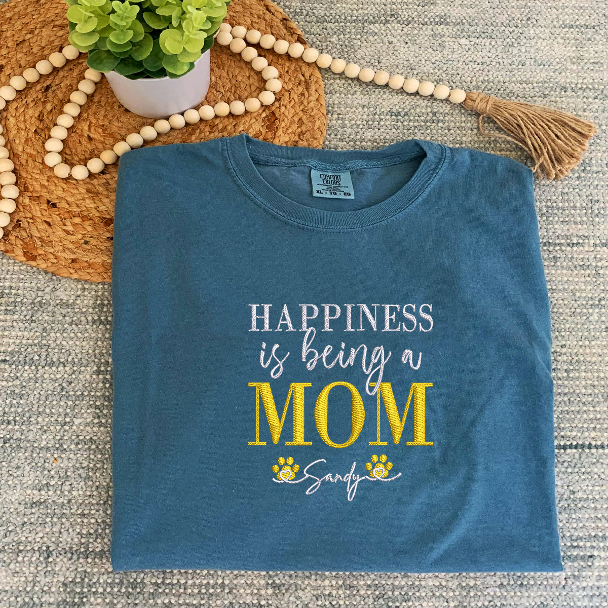 Custom Happiness Is Being A Mom With Names Embroidered T-Shirt