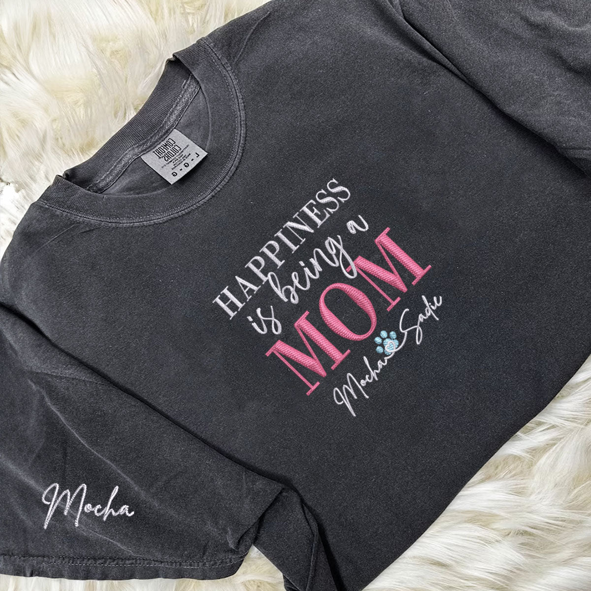 Custom Happiness Is Being A Mom With Names Embroidered T-Shirt