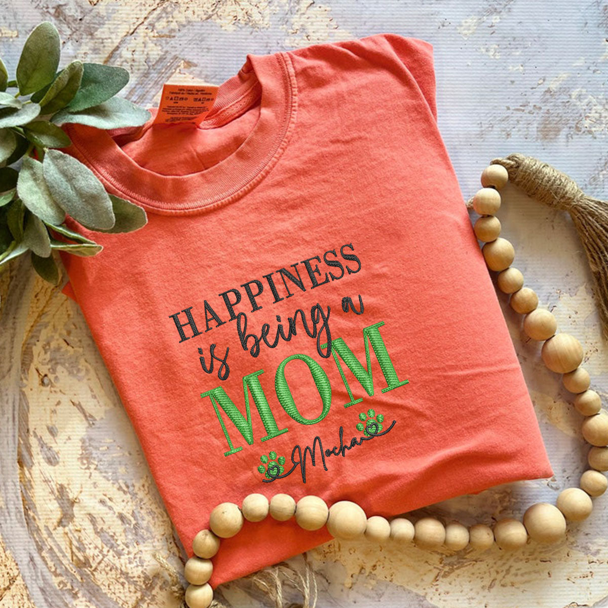 Custom Happiness Is Being A Mom With Names Embroidered T-Shirt