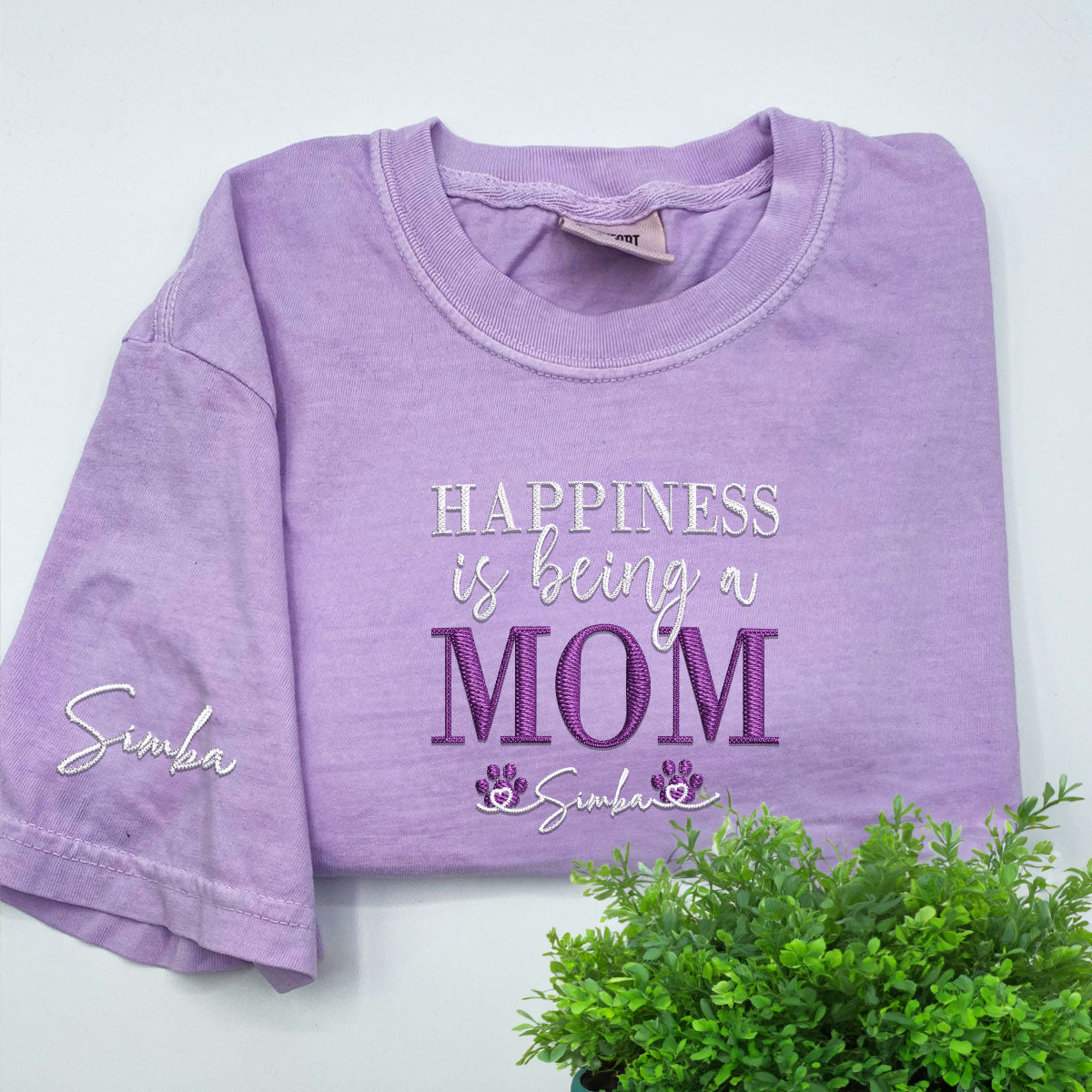 Custom Happiness Is Being A Mom With Names Embroidered T-Shirt