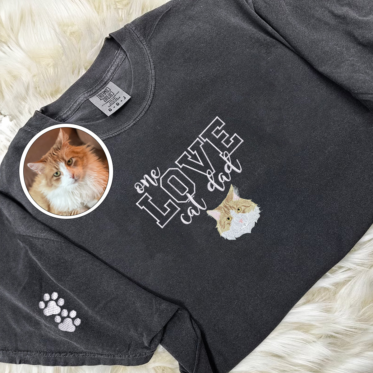 Custom One Love Cat Dad Embroidered T-Shirt