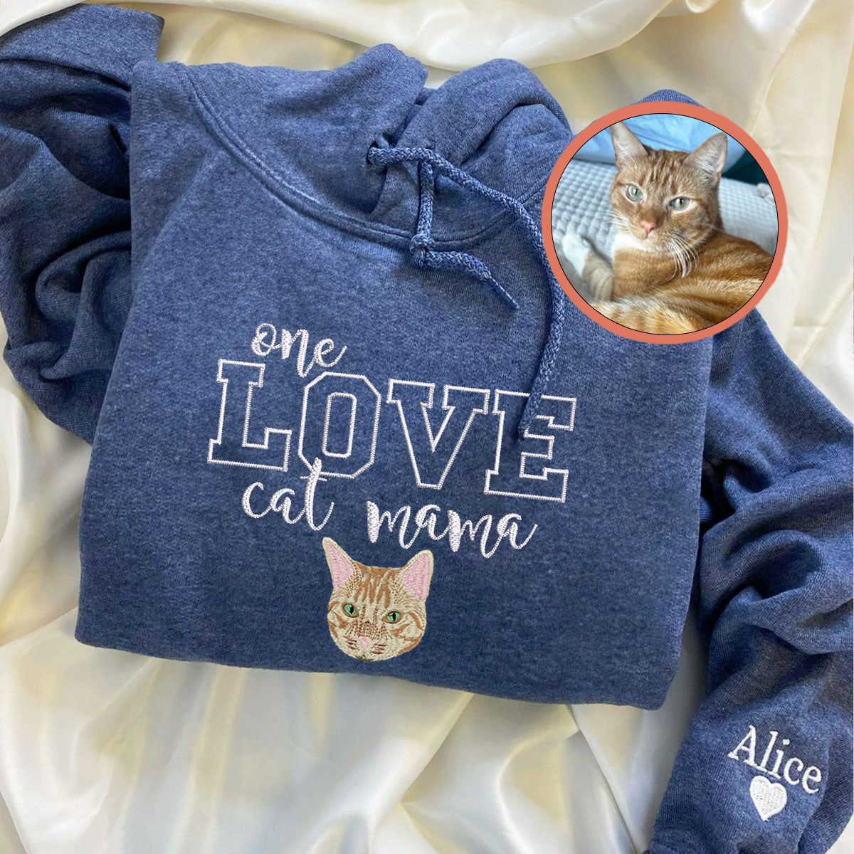 Custom One Love Cat Mama Embroidered Hoodie