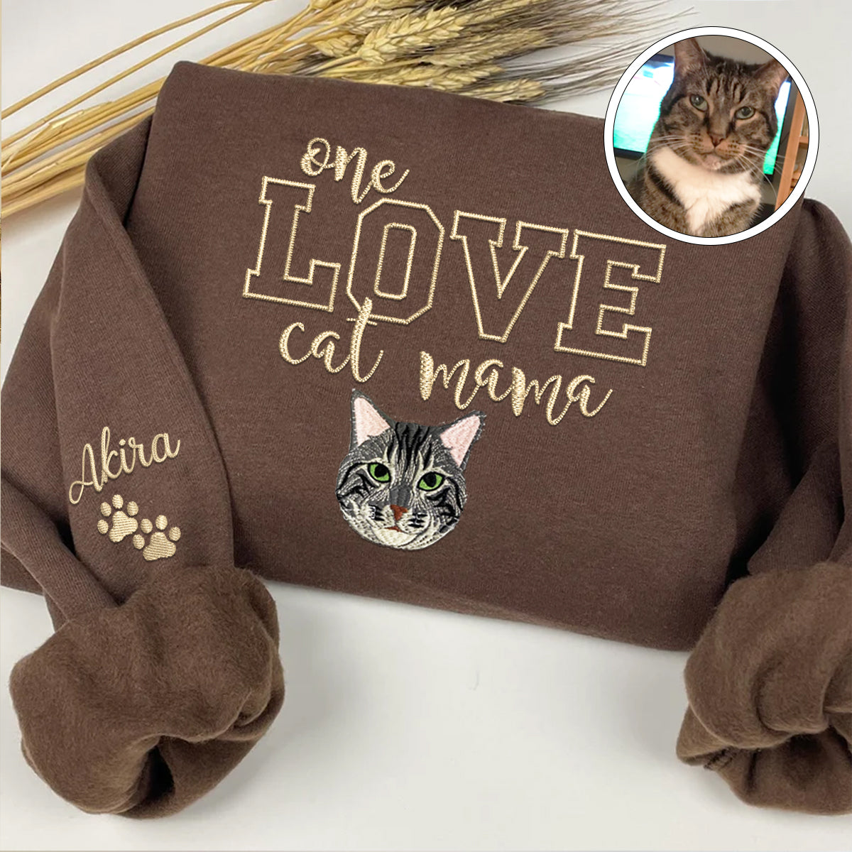 Custom One Love Cat Mama Embroidered Hoodie