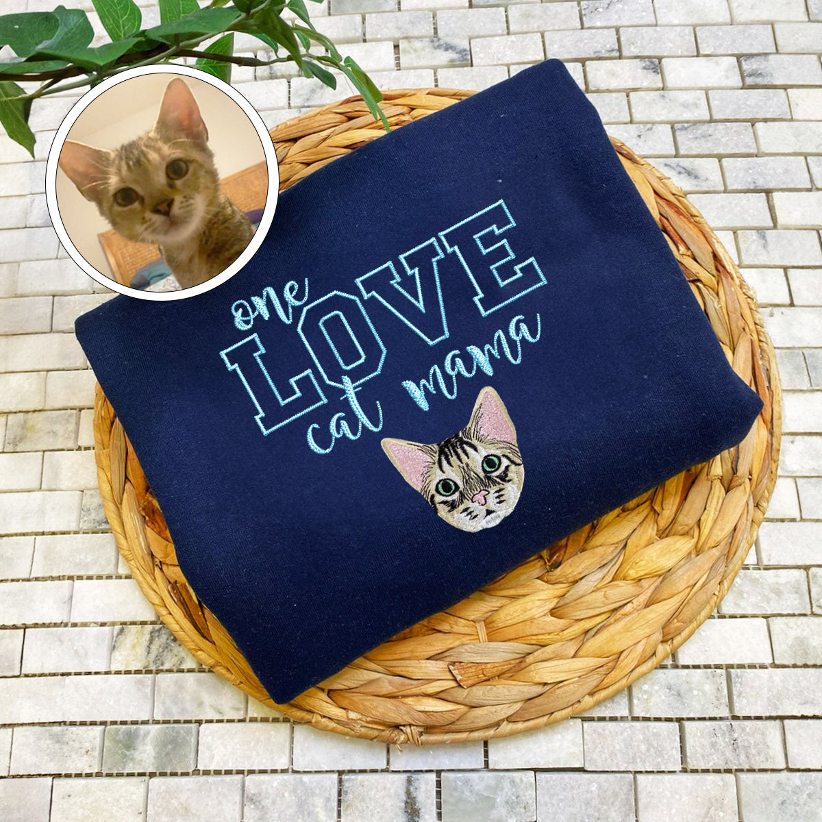 Custom One Love Cat Mama Embroidered Sweatshirt