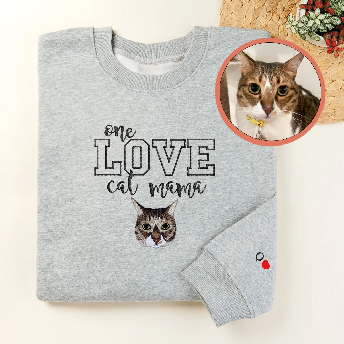 Custom One Love Cat Mama Embroidered Sweatshirt