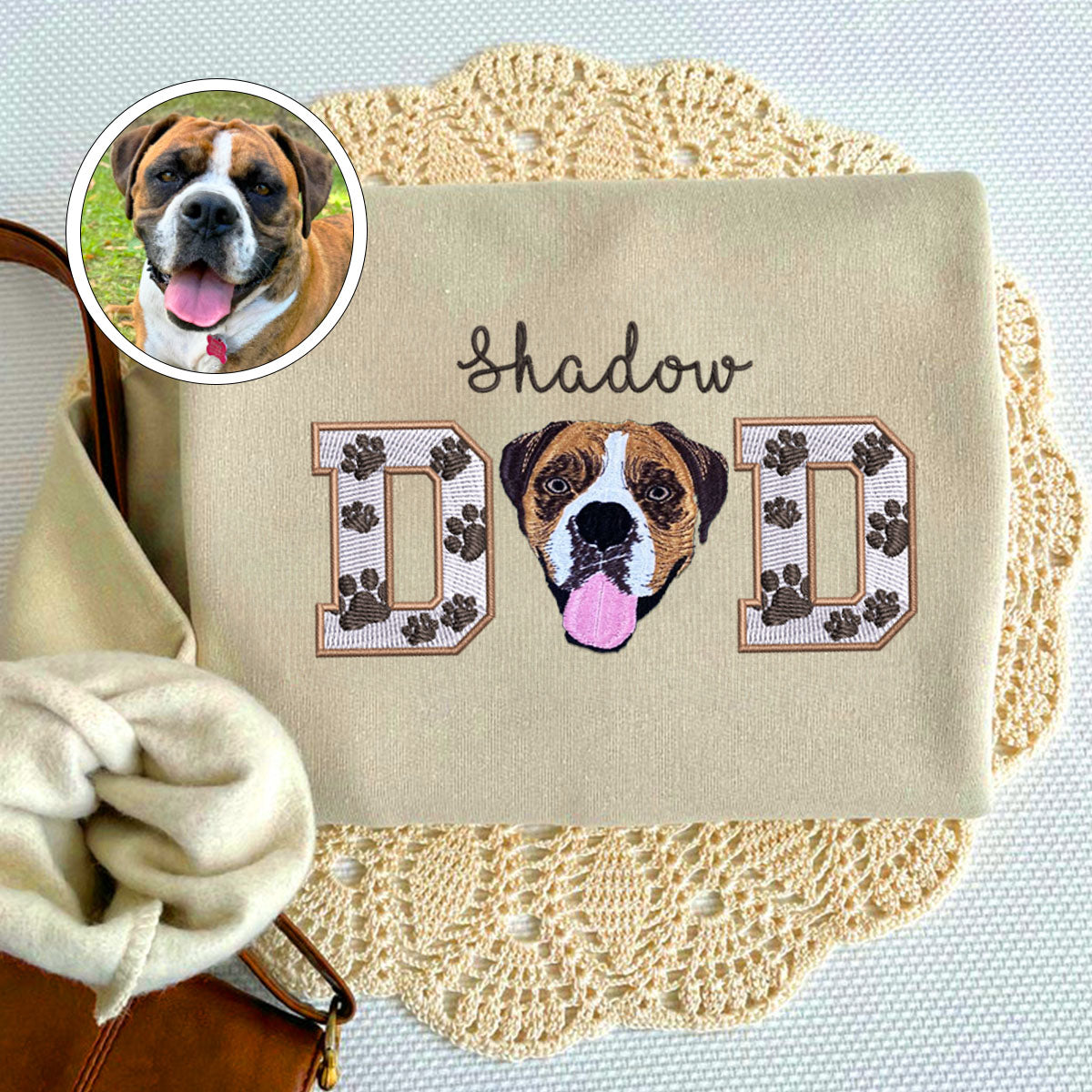 Custom Pet Dad With Pet Photo Embroidered Sweatshirt