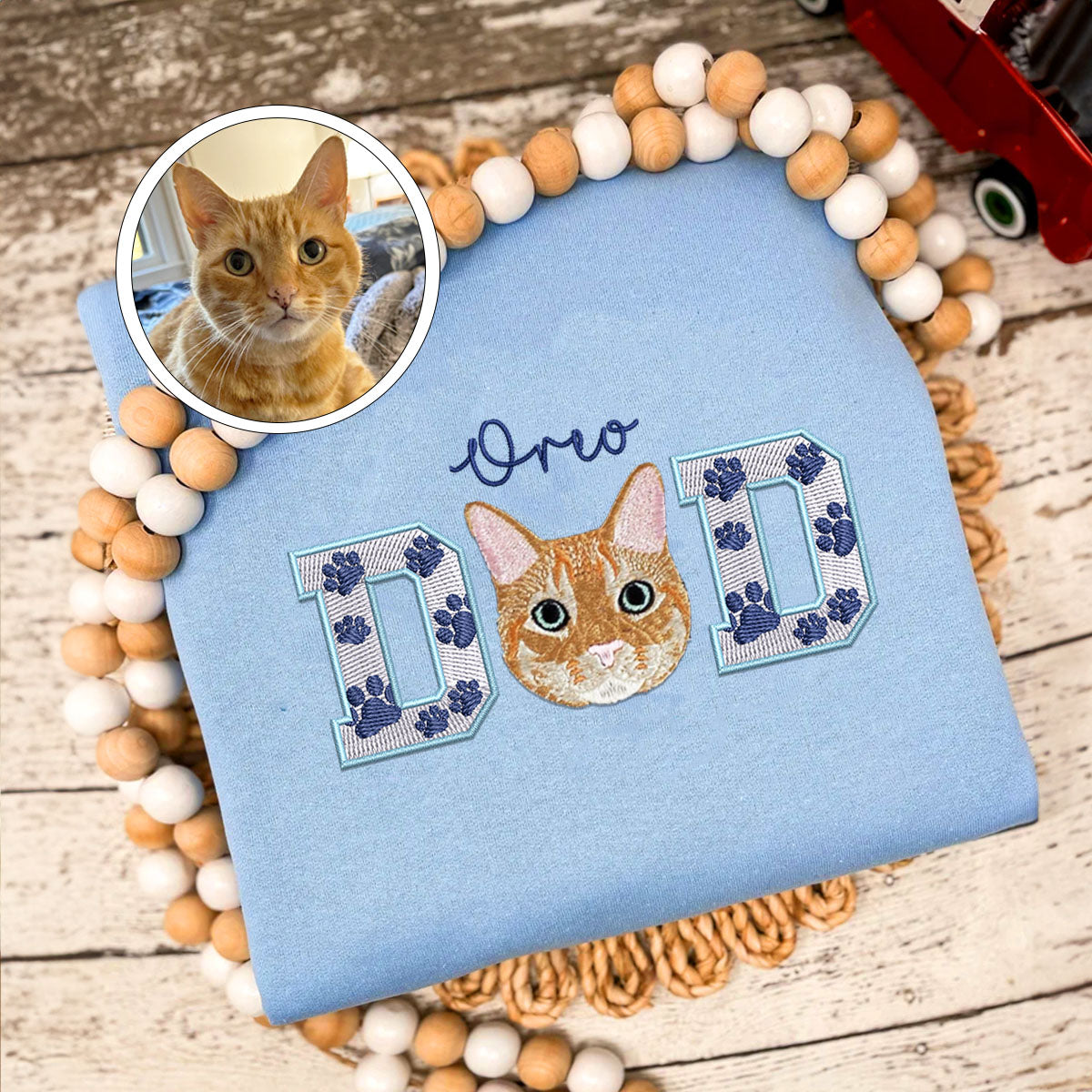 Custom Pet Dad With Pet Photo Embroidered Sweatshirt