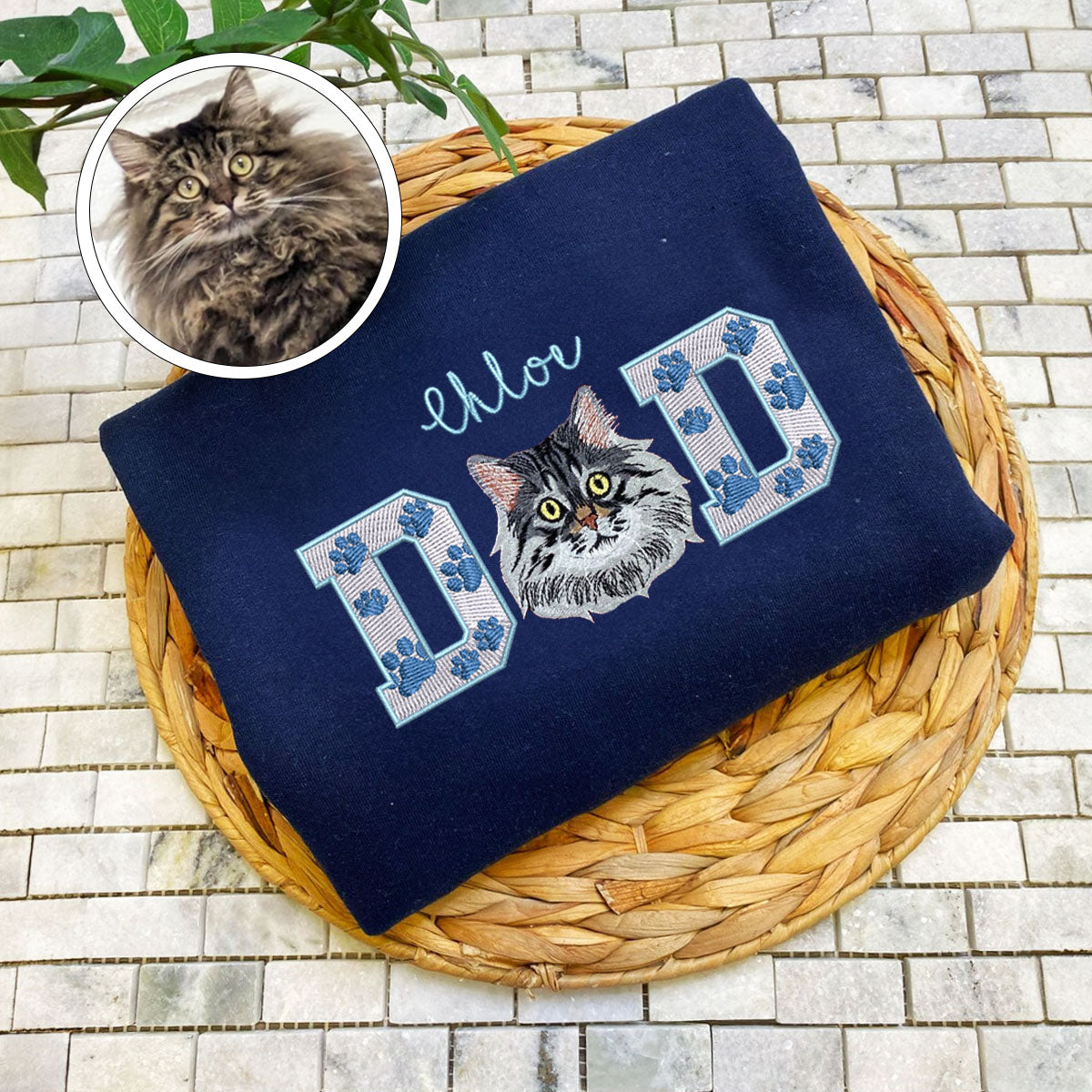 Custom Pet Dad With Pet Photo Embroidered Sweatshirt