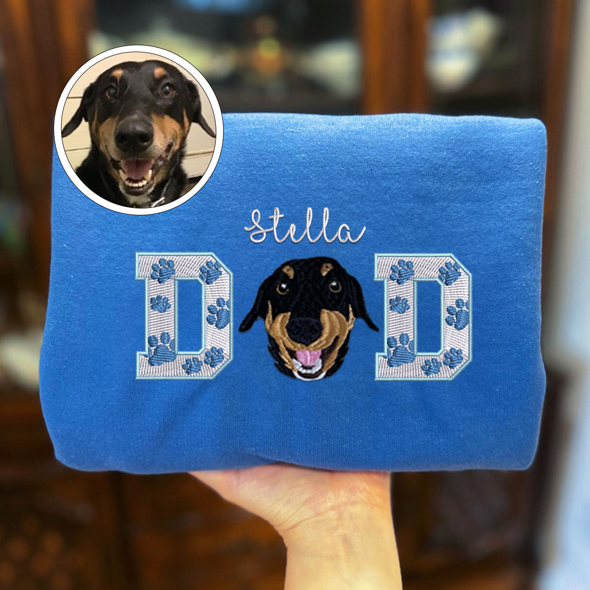 Custom Pet Dad With Pet Photo Embroidered Sweatshirt